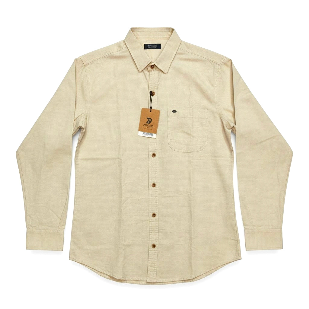 Men Solid Cotton Slim Fit Shirt Cream