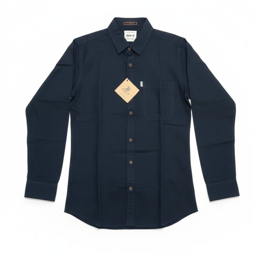 Men Solid Cotton Slim Fit Shirt Navy