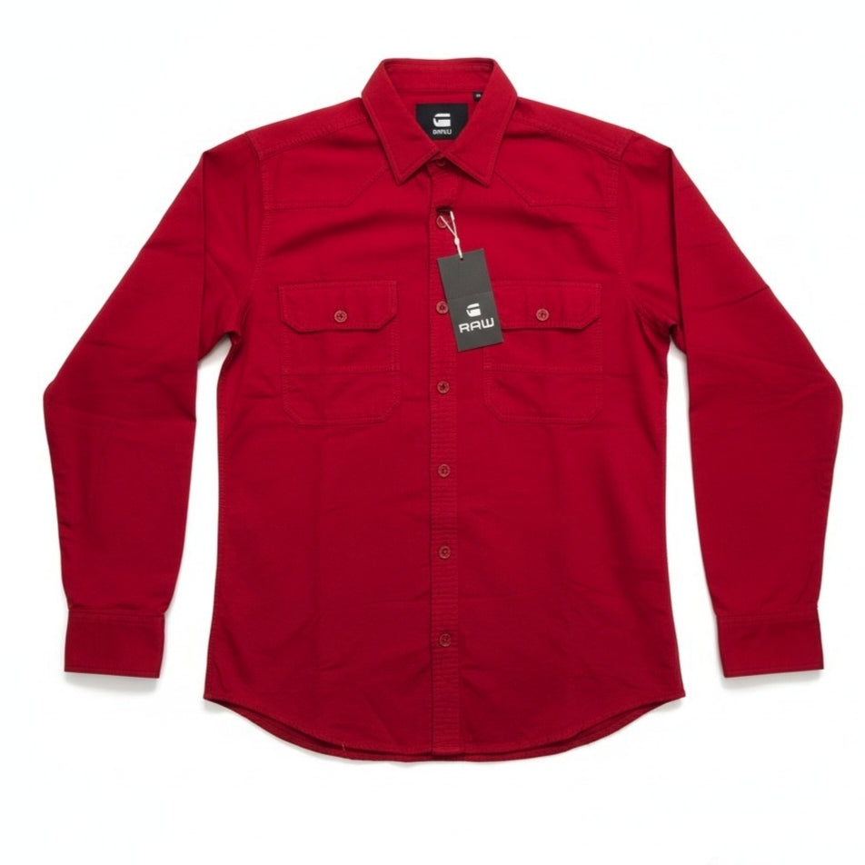 Men Solid Double Pocket Shirt Red