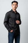 Men Self Printed Satin Slim Fit Shirt Black