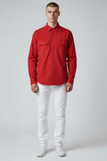 Men Solid Double Pocket Shirt Red