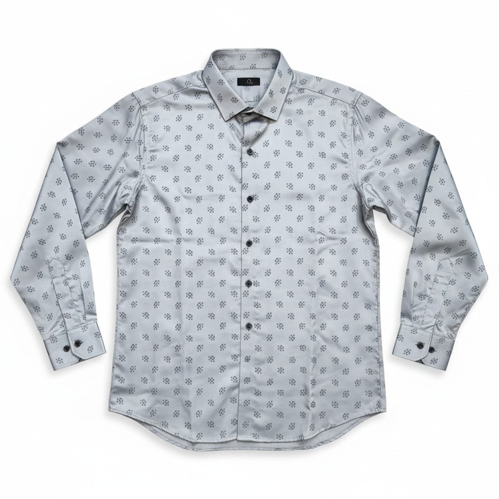 Men Self Printed Satin Slim Fit Shirt Grey