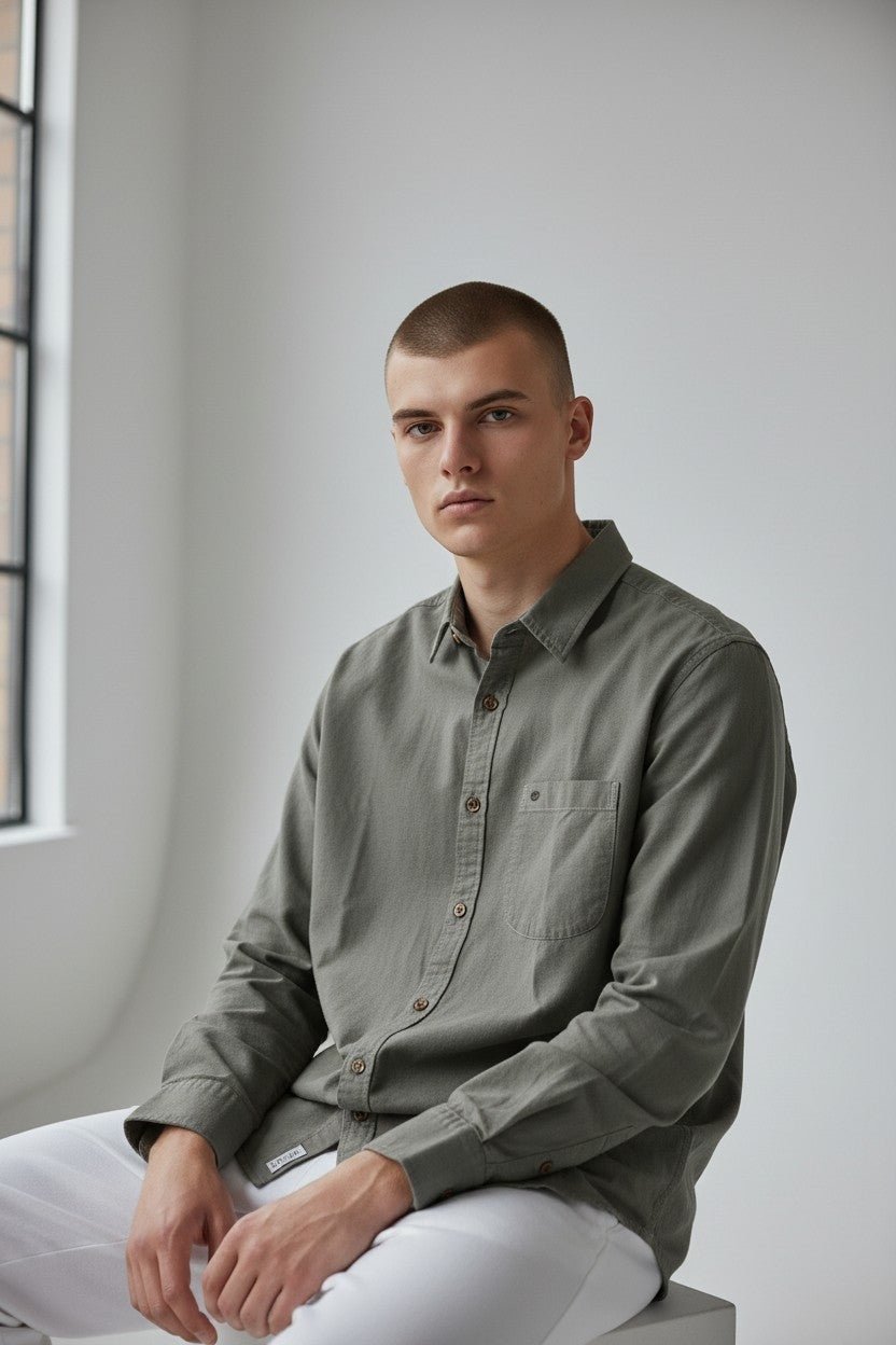 Men Solid Cotton Slim Fit Shirt Pista