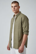 Men Solid Cotton Slim Fit Shirt Khaki