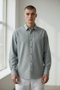 Men Solid Cotton Slim Fit Shirt Grey