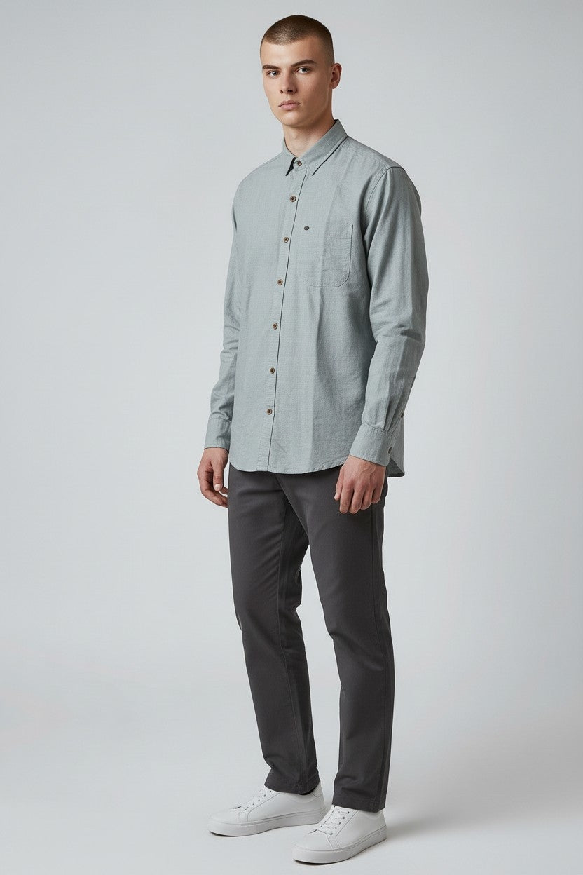 Men Solid Cotton Slim Fit Shirt Grey