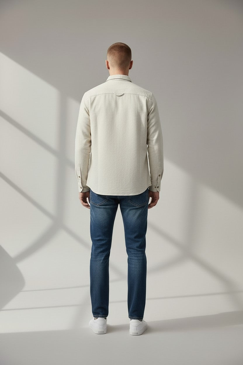 Men Solid Cotton Slim Fit Shirt Cream