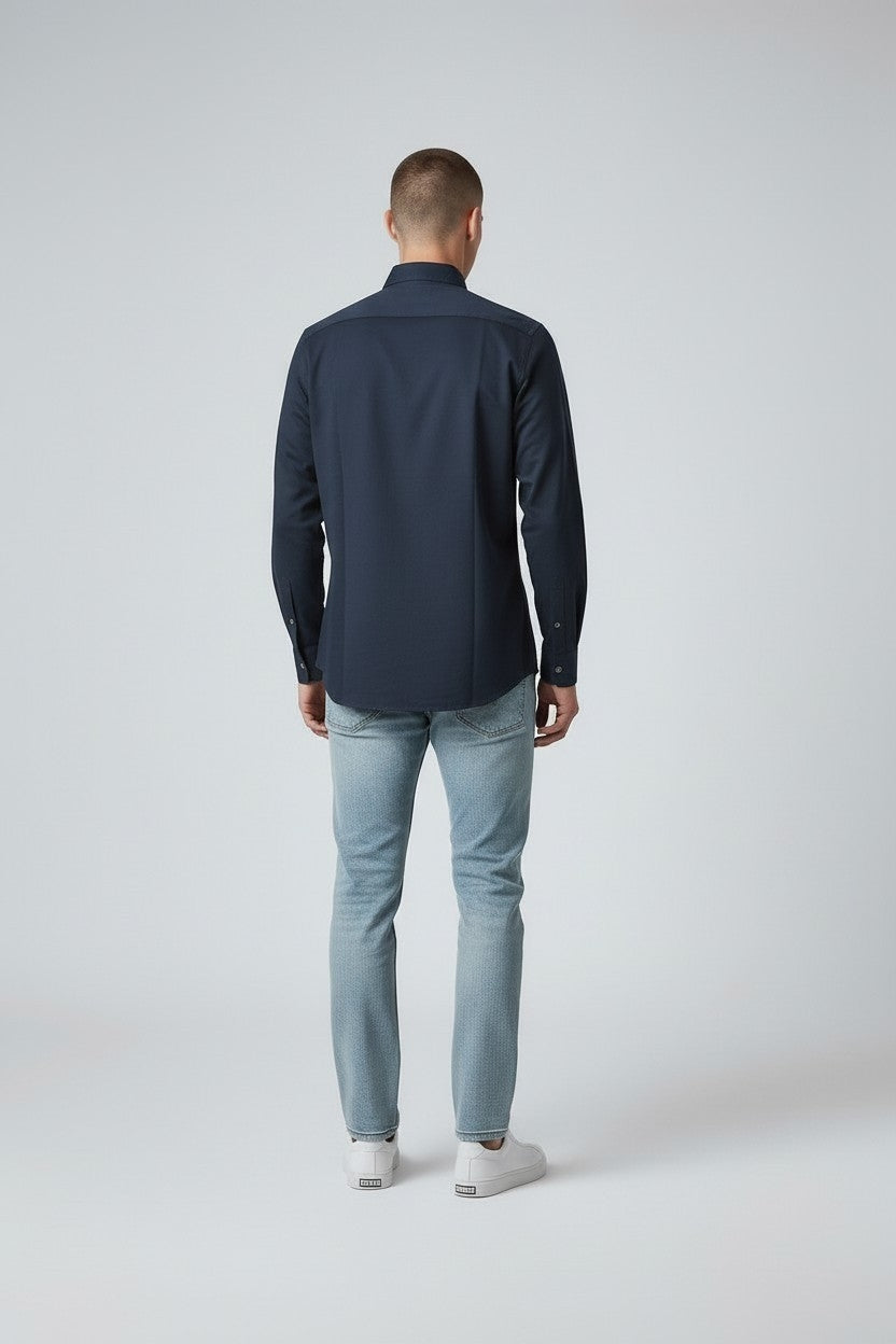 Men Solid Cotton Slim Fit Shirt Navy