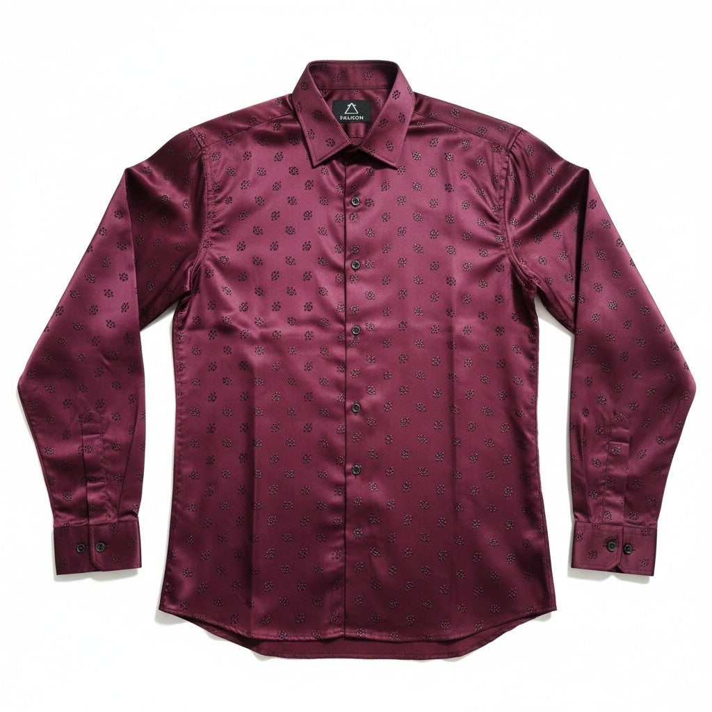 Men Self Printed Satin Slim Fit Shirt Purple