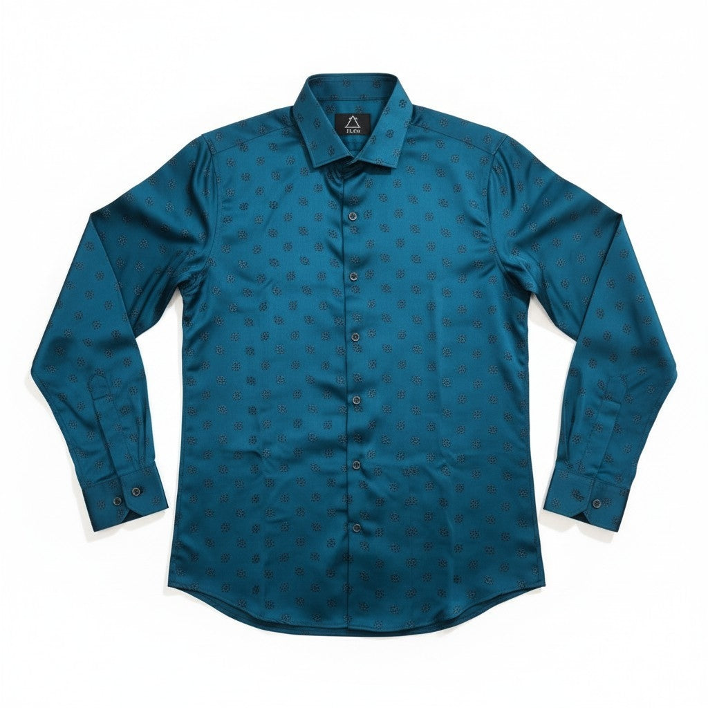 Men Self Printed Satin Slim Fit Shirt Blue