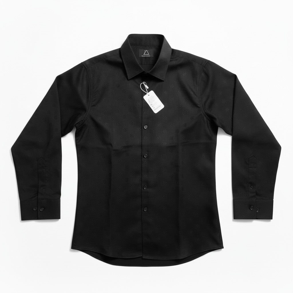 Men Self Printed Satin Slim Fit Shirt Black