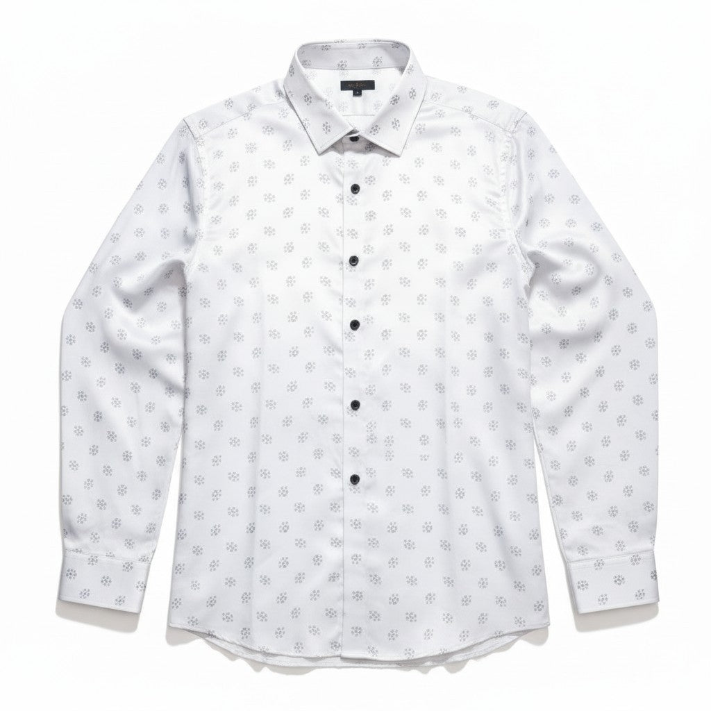 Men Self Printed Satin Slim Fit Shirt White