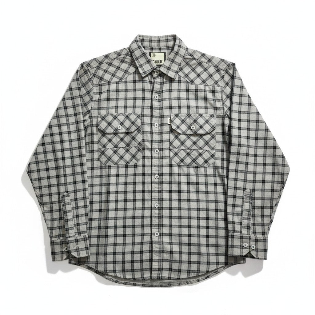 Men Checkered Double Pocket Shirt Cream & Black