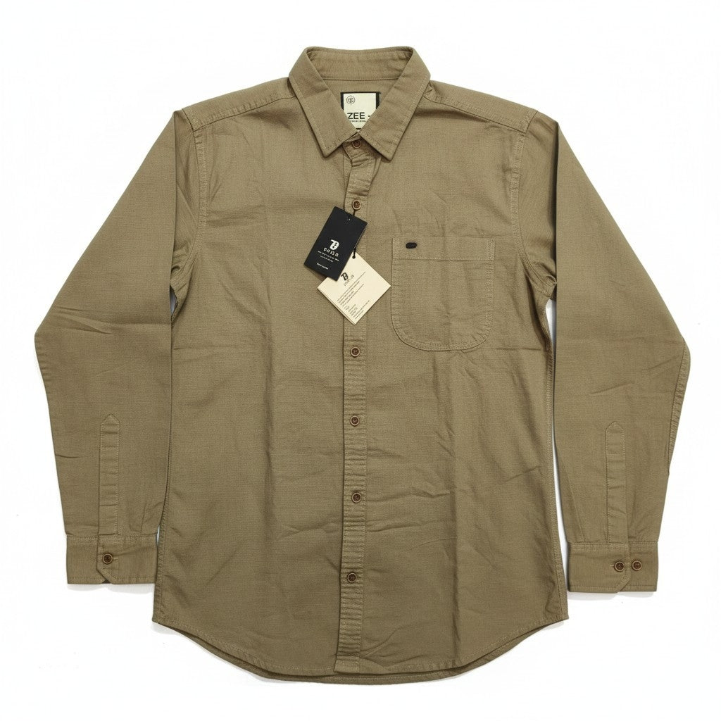 Men Solid Cotton Slim Fit Shirt Khaki