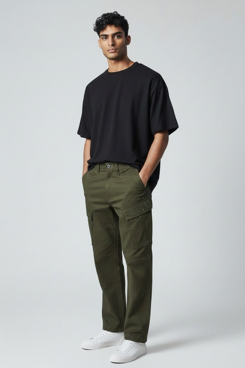 Men Olive Green Authentic Straight Fit Mid Rise Cargo Pants