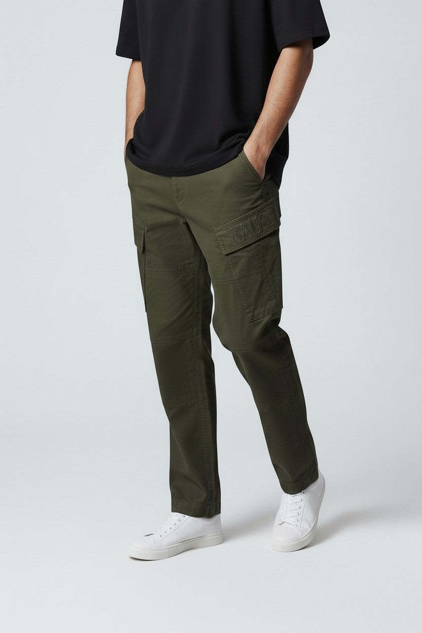 Men Olive Green Authentic Straight Fit Mid Rise Cargo Pants