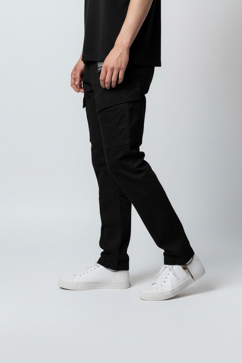 Men Black Authentic Straight Fit Mid Rise Cargo Pants