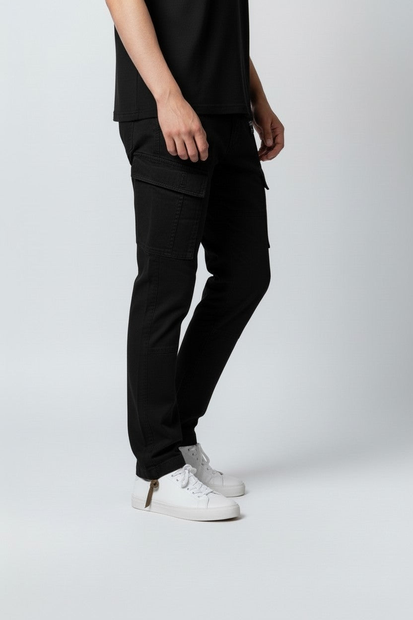 Men Black Authentic Straight Fit Mid Rise Cargo Pants