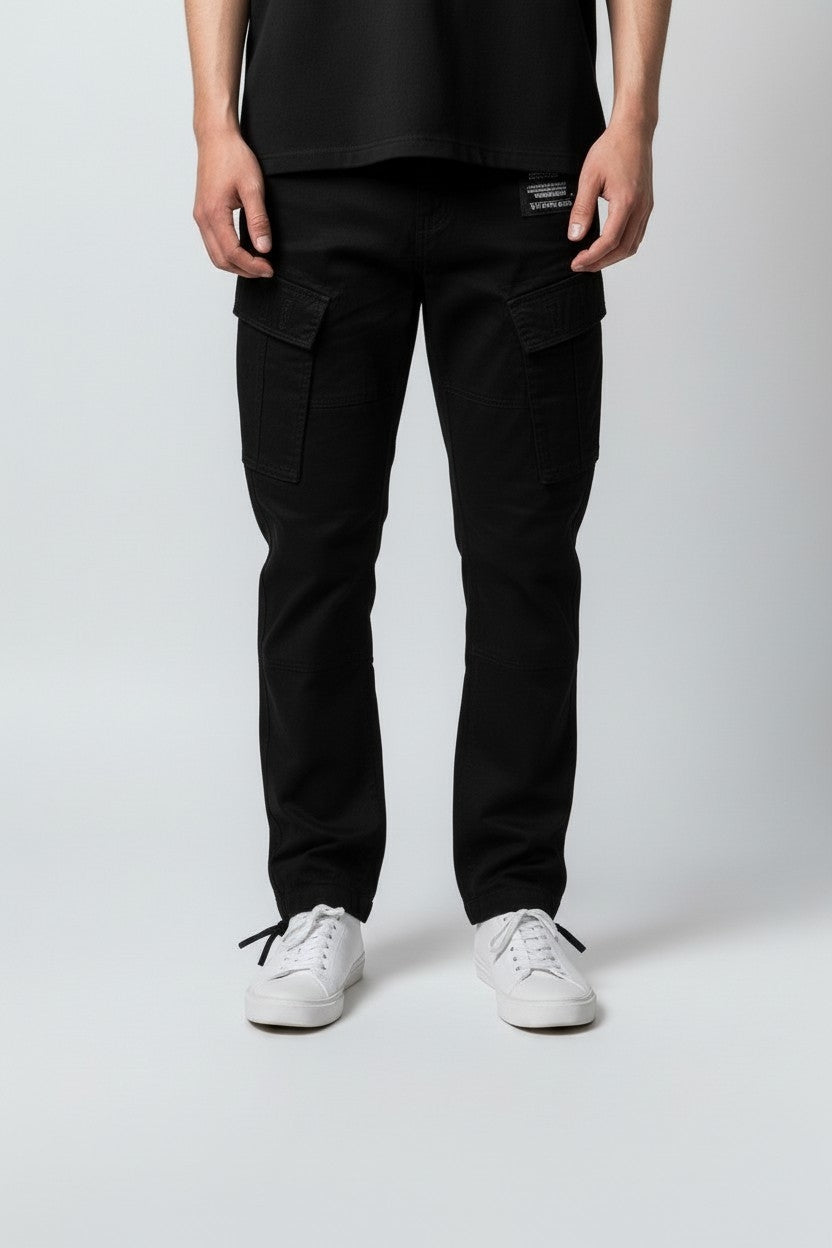 Men Black Authentic Straight Fit Mid Rise Cargo Pants