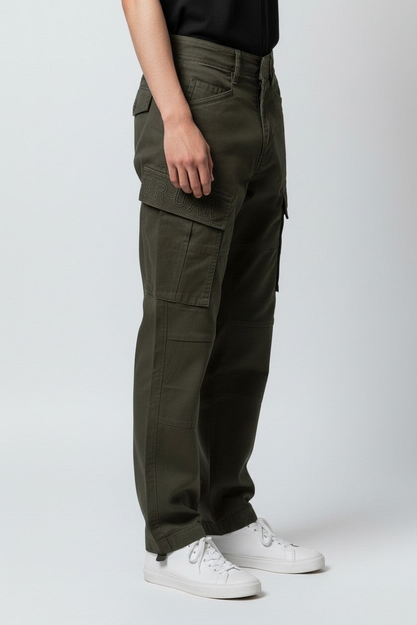 Men Olive Green Authentic Straight Fit Mid Rise Cargo Pants