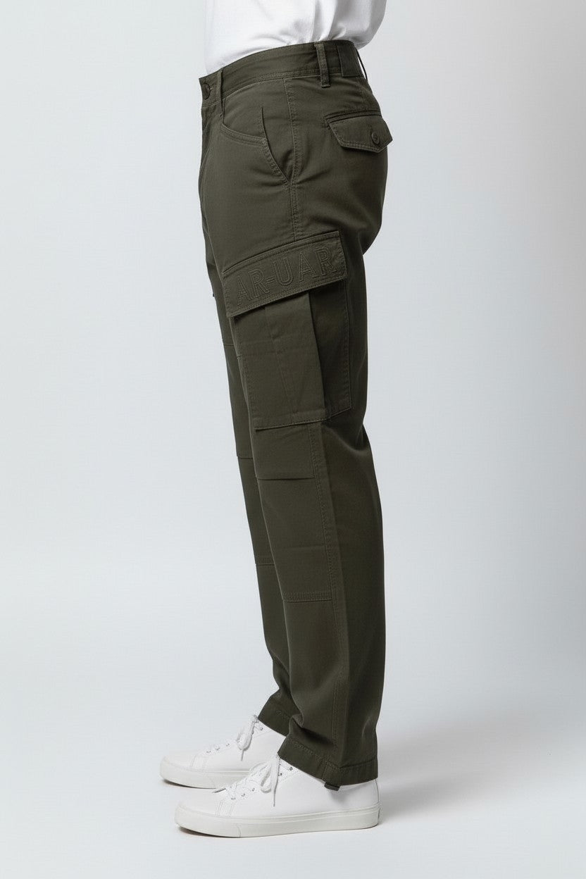 Men Olive Green Authentic Straight Fit Mid Rise Cargo Pants