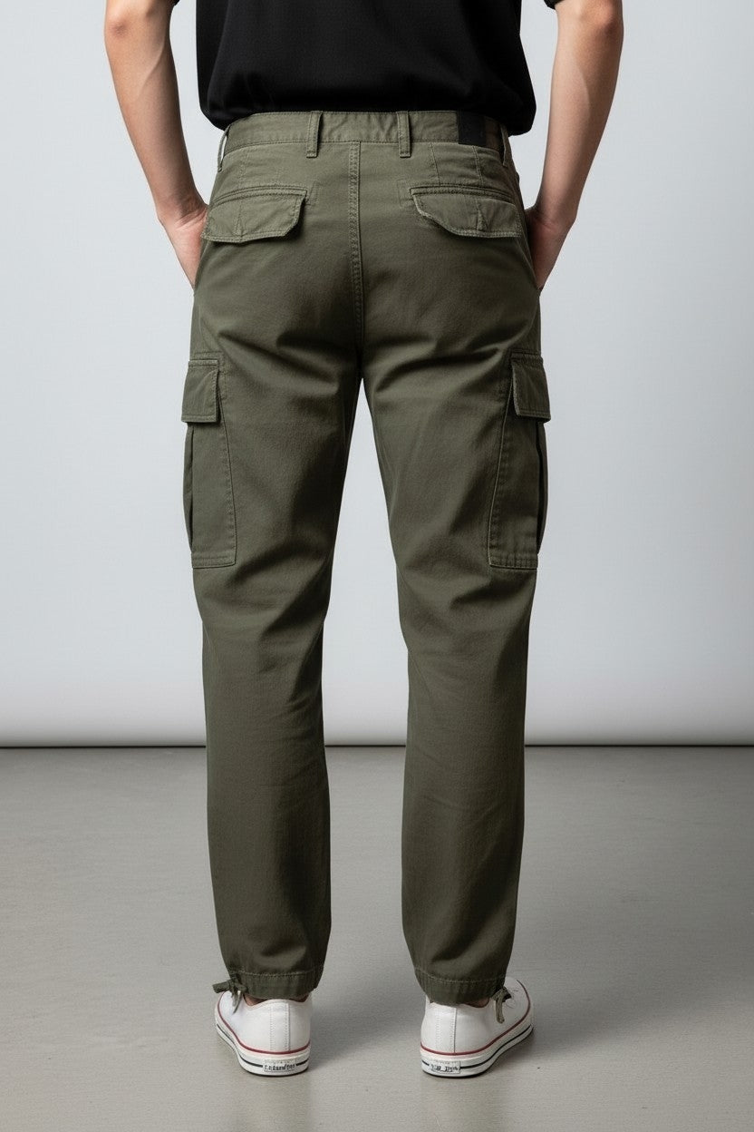 Men Olive Green Authentic Straight Fit Mid Rise Cargo Pants