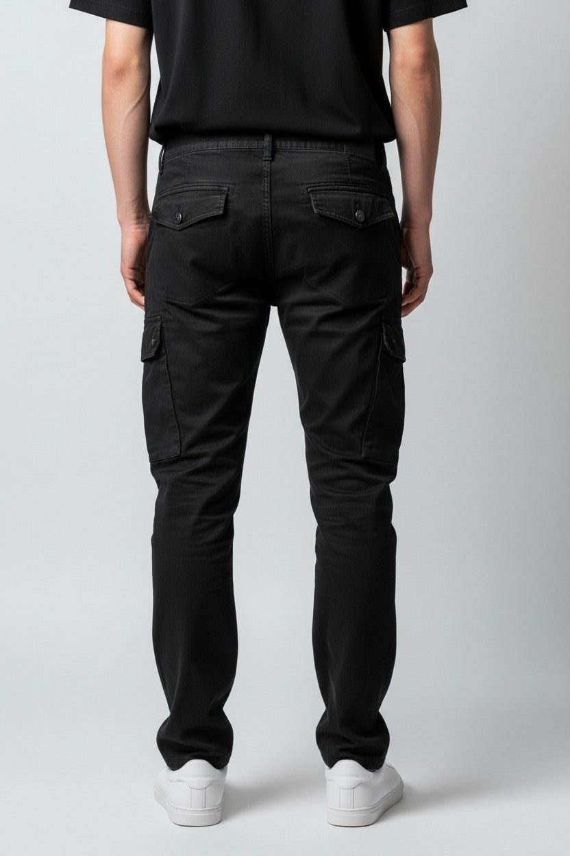 Men Black Authentic Straight Fit Mid Rise Cargo Pants