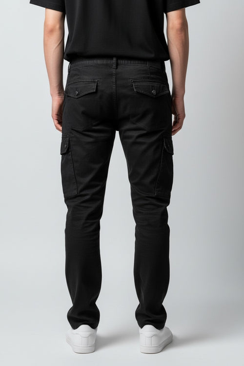 Men Black Authentic Straight Fit Mid Rise Cargo Pants