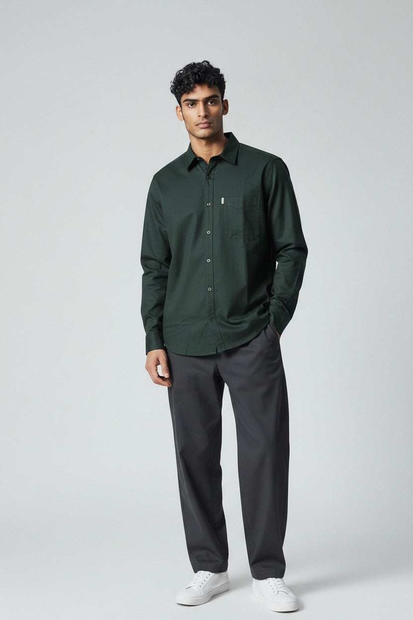 Men’s Solid Classic Slim Fit Shirt Dark Green