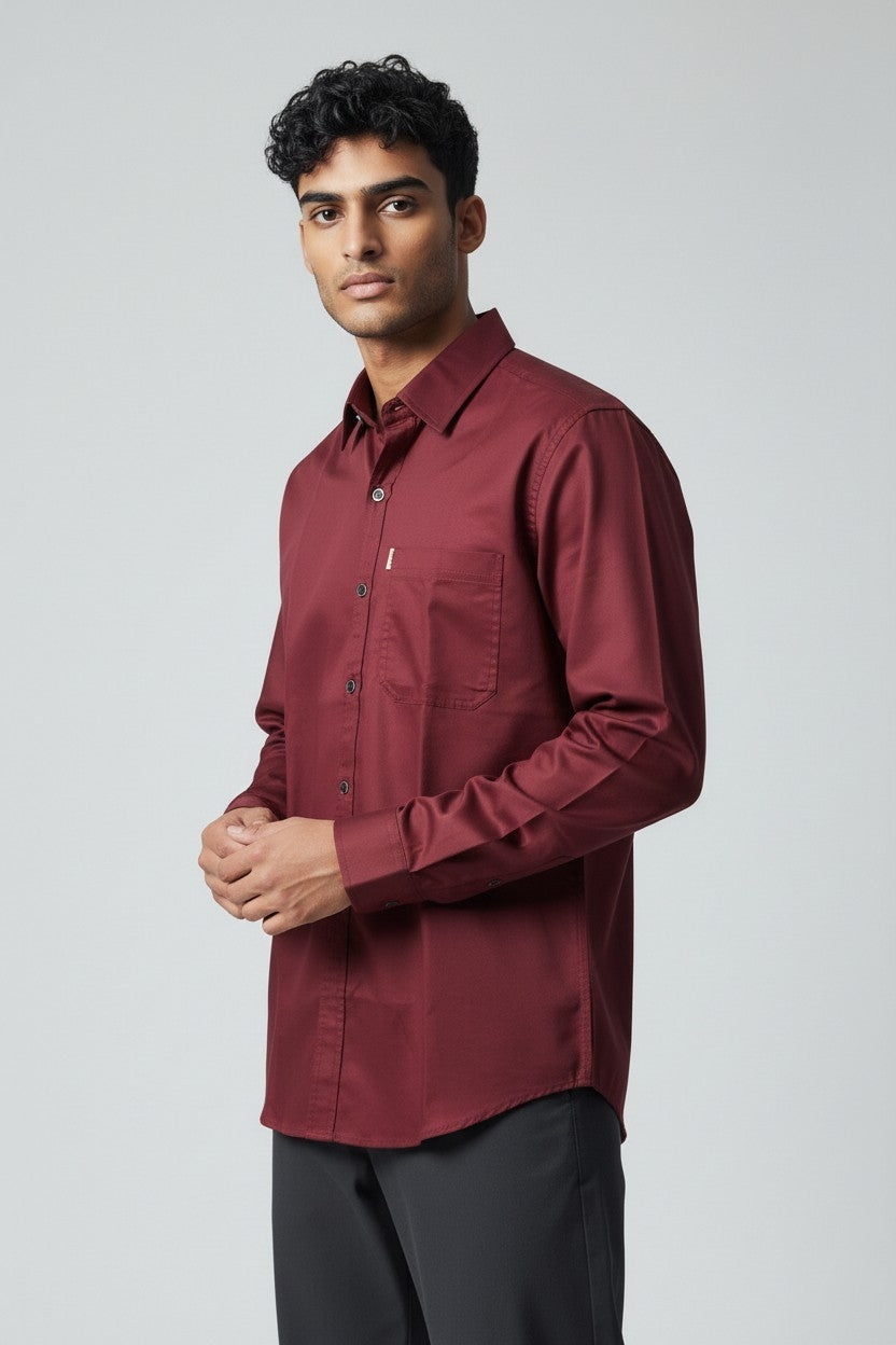 Men’s Solid Classic Slim Fit Shirt Maroon