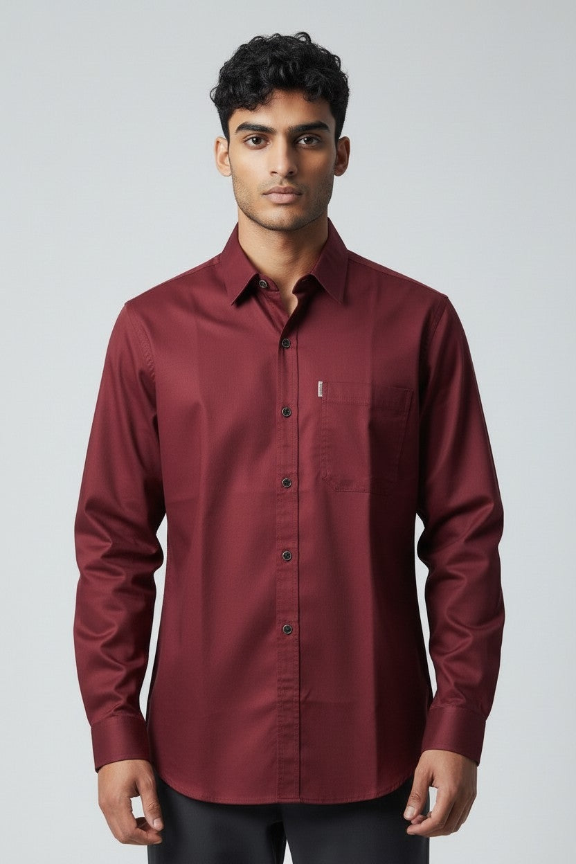 Men’s Solid Classic Slim Fit Shirt Maroon